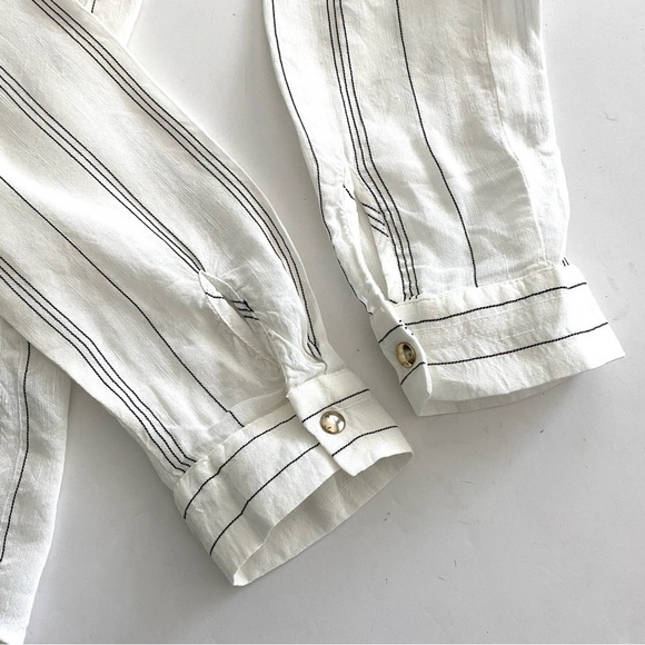 Zara Basic Black White Striped Linen-blend Top Shirt XS Officecore Oversized - Picture 8 of 13
